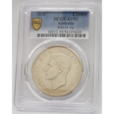 AUSTRALIA 1938 . CROWN . PCGS AU55